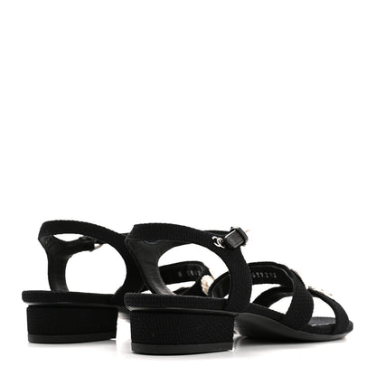 Chanel Tweed Medallion Sandals 38 Black 5 of 9
