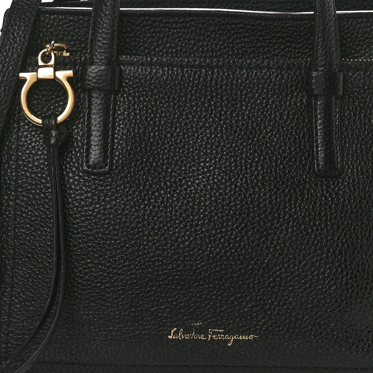 SALVATORE FERRAGAMO Hammered Calfskin Double Handle Small Amy Tote Black