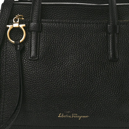 Salvatore Ferragamo SALVATORE FERRAGAMO Hammered Calfskin Double Handle Small Amy Tote Black 7 of 10