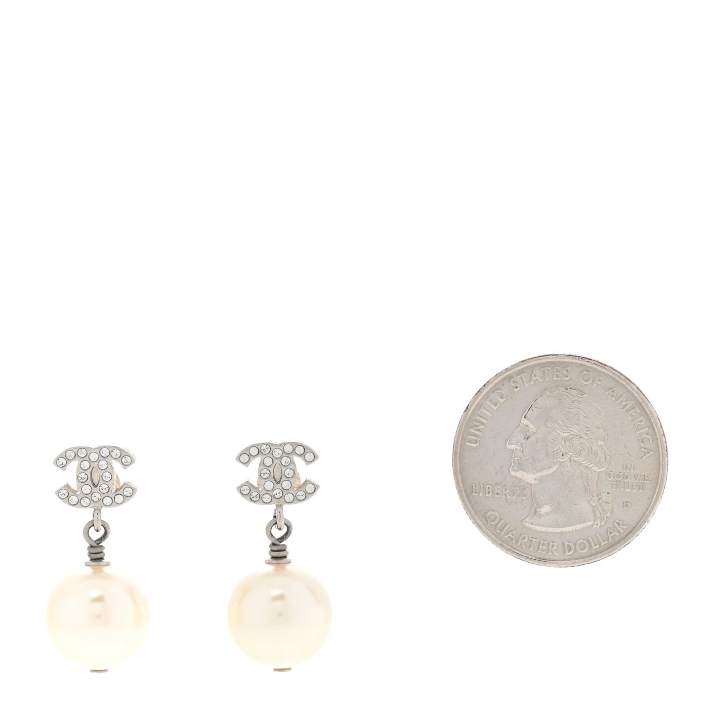 Crystal Pearl CC Drop Earrings Silver Pearly White
