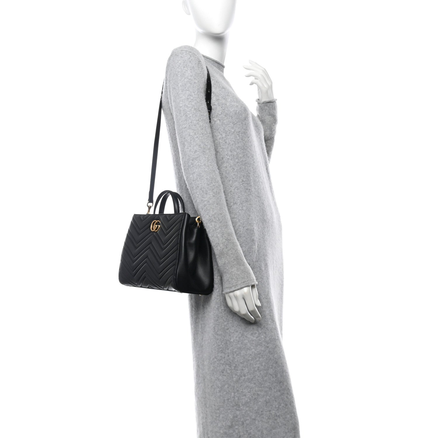 Gucci Calfskin Matelasse Small GG Marmont Tote Black 2 of 12