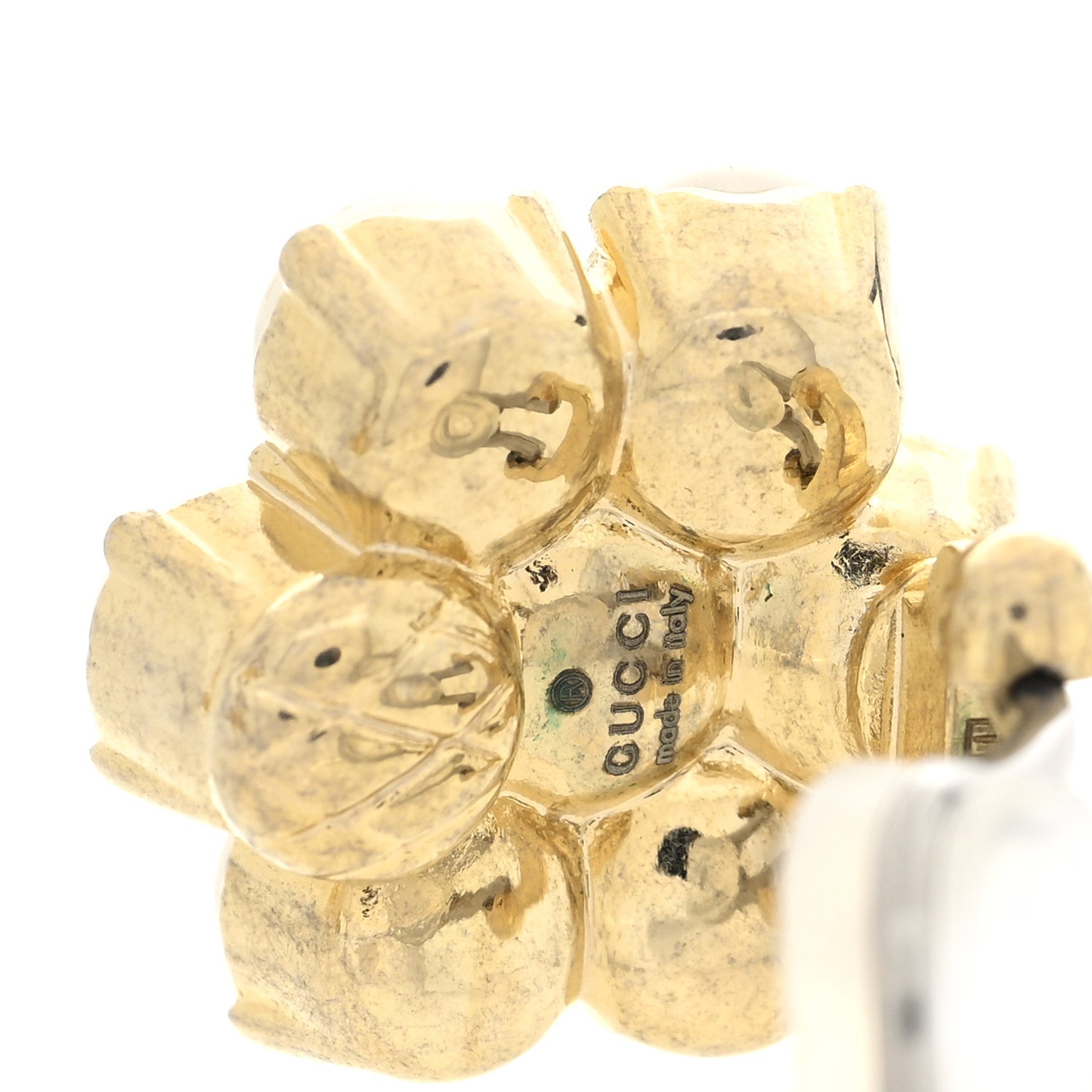 Gucci Metal Pearl Double G Clip On Earrings Aged Gold 1855821