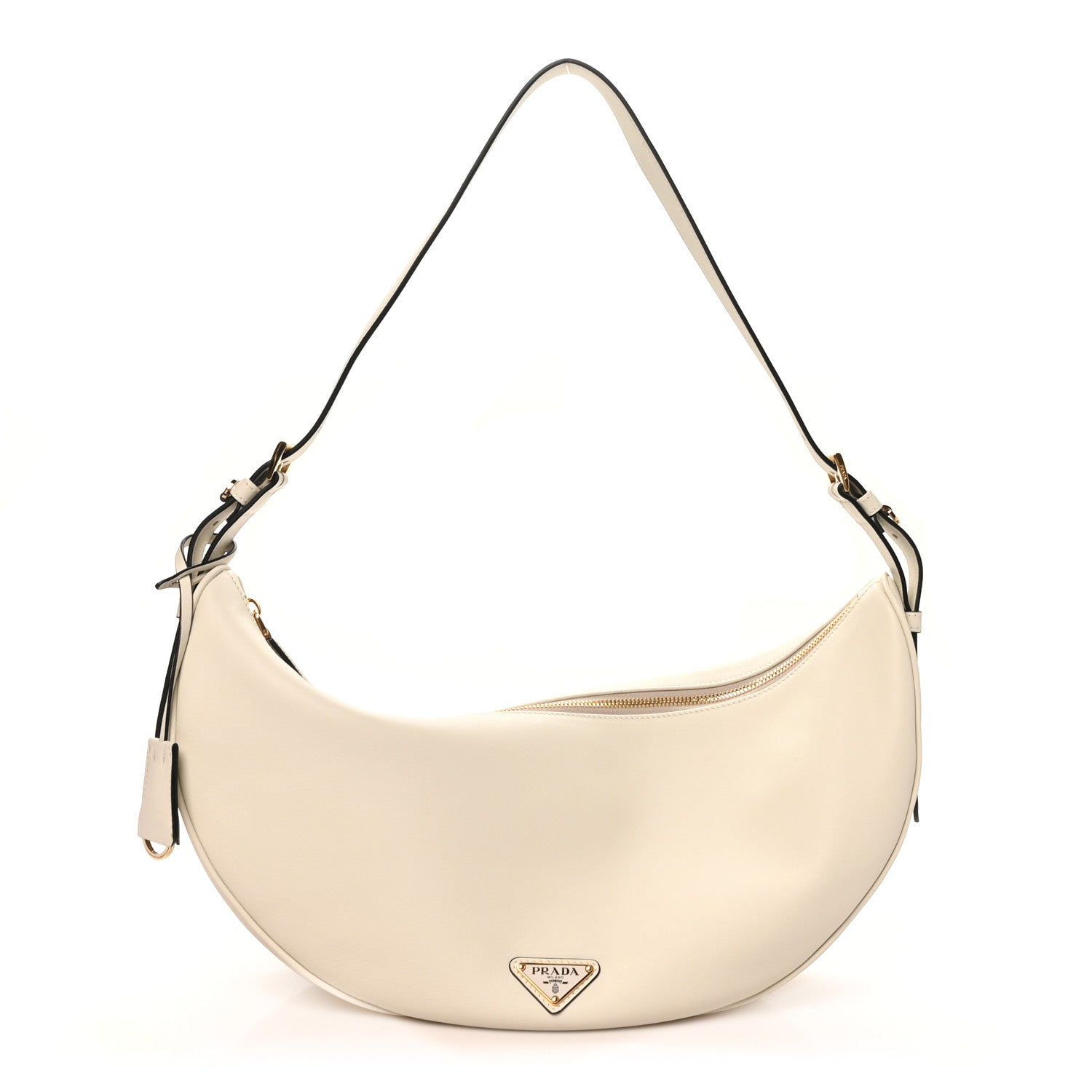 Prada Soft Grain Calfskin Large Demi-Lune Shoulder Bag White 1 of 9