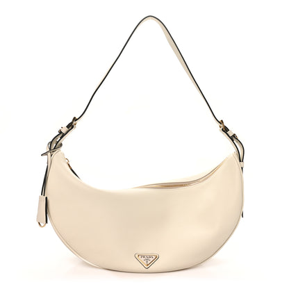 Prada Soft Grain Calfskin Large Demi-Lune Shoulder Bag White 1 of 9