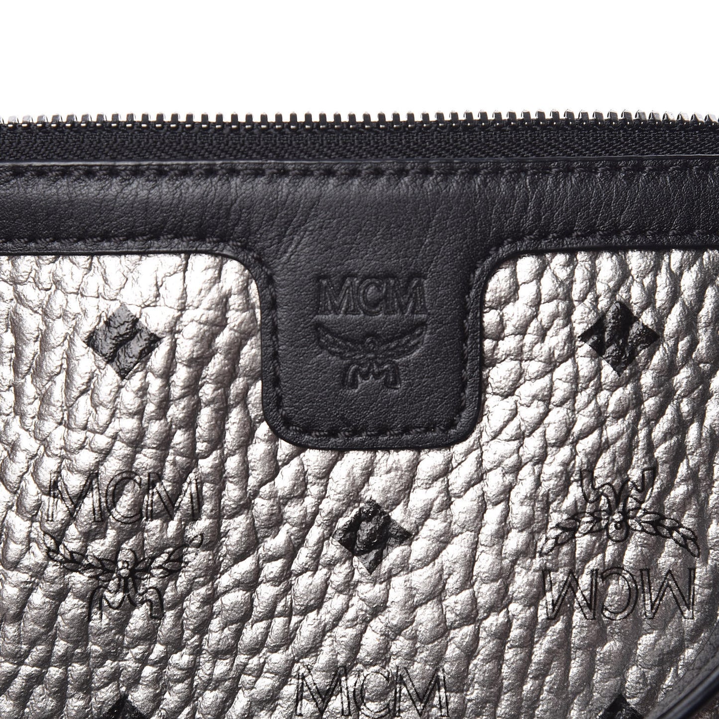 Metallic Visetos Liz Shopper Tote Pouch Silver Black