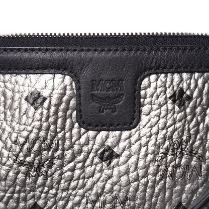 MCM Metallic Visetos Liz Shopper Tote Pouch Silver Black 10 of 10
