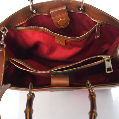 Gucci Canvas Blooms Embroidered Large Bamboo Shopper Tote Brown 6 of 11