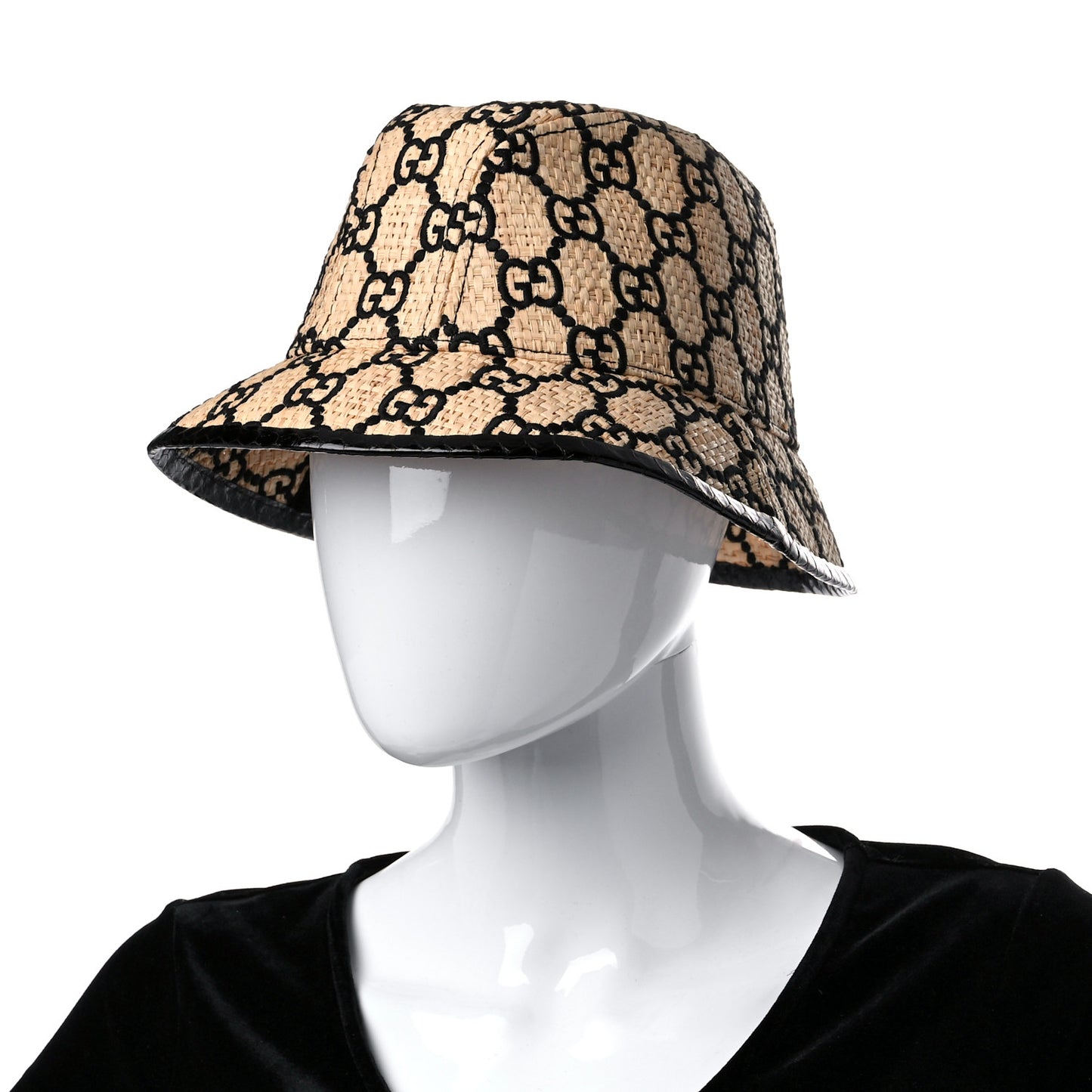 Raffia Elaphe Interlocking GG Embroidered Fedora Hat L Ivory Black