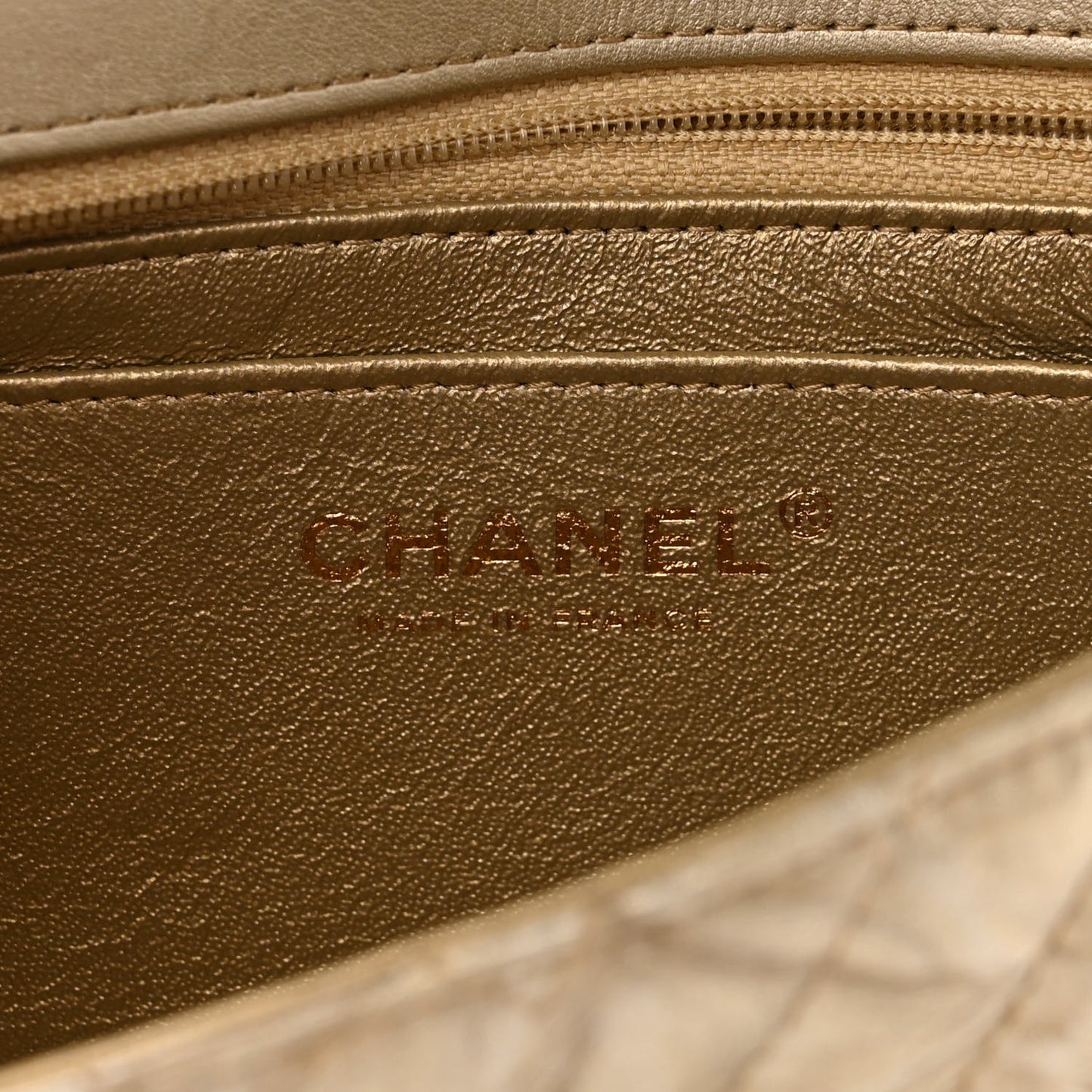 Patent Metallic Crumpled Calfskin Chevron Quilted Mini Rectangular Flap Gold