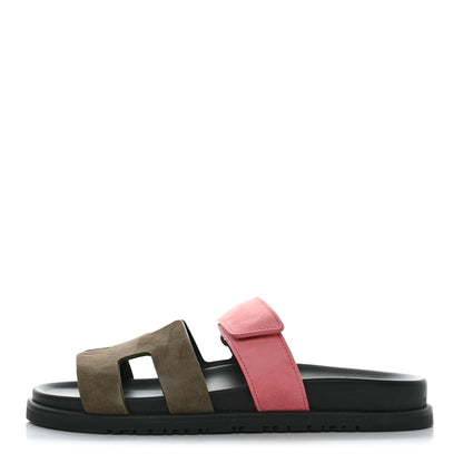 Hermes Suede Goatskin Womens Chypre Sandals 38 Toundra Rose Du Desert 1 of 9