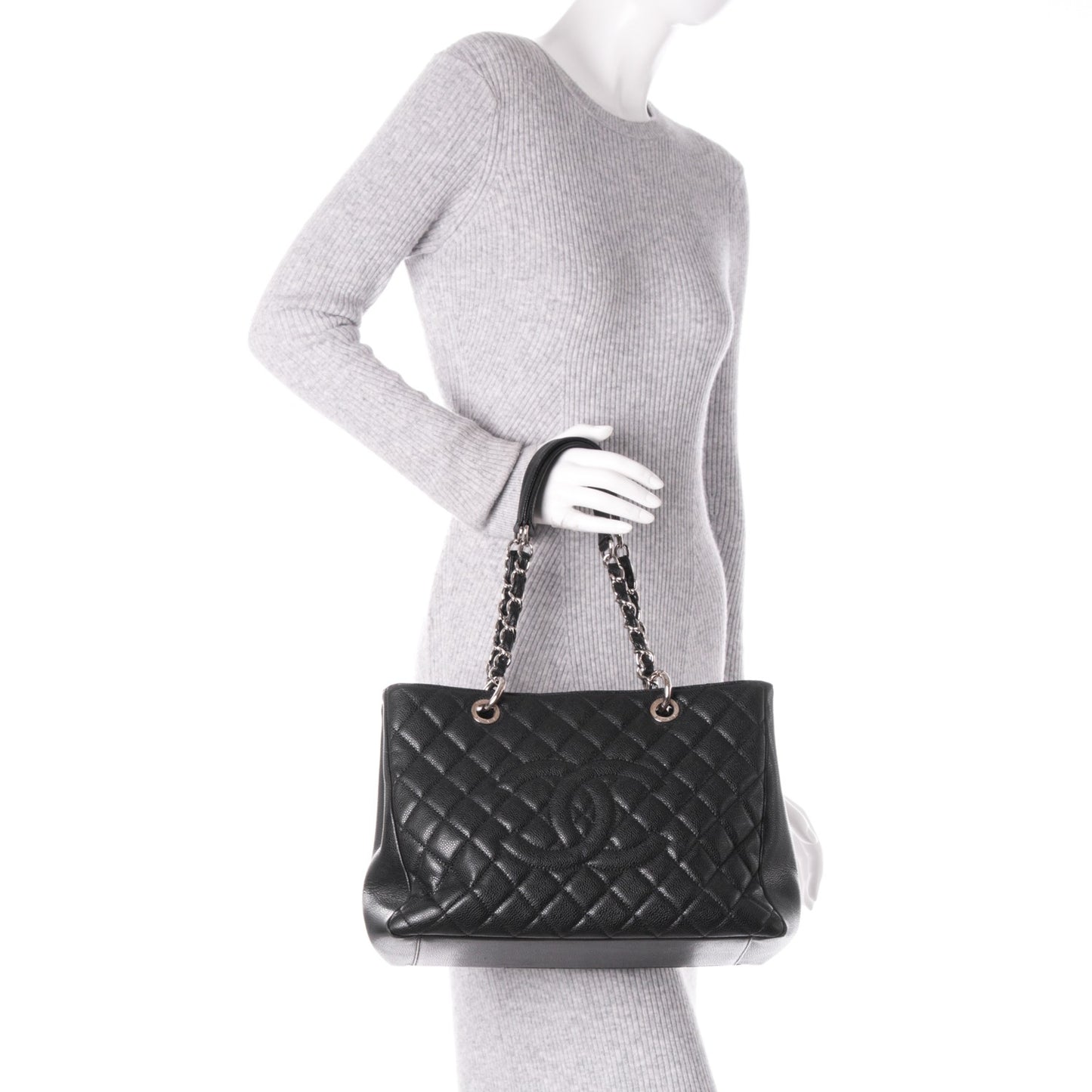 Caviar Quilted Grand Shopping Tote GST Black