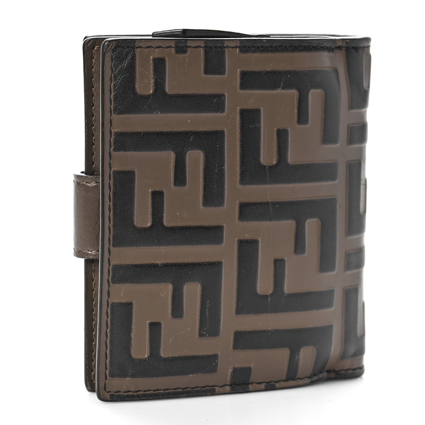 Vitello Soft F is Fendi Bi-Color FF 1974 Embossed Compact Wallet Maya Black