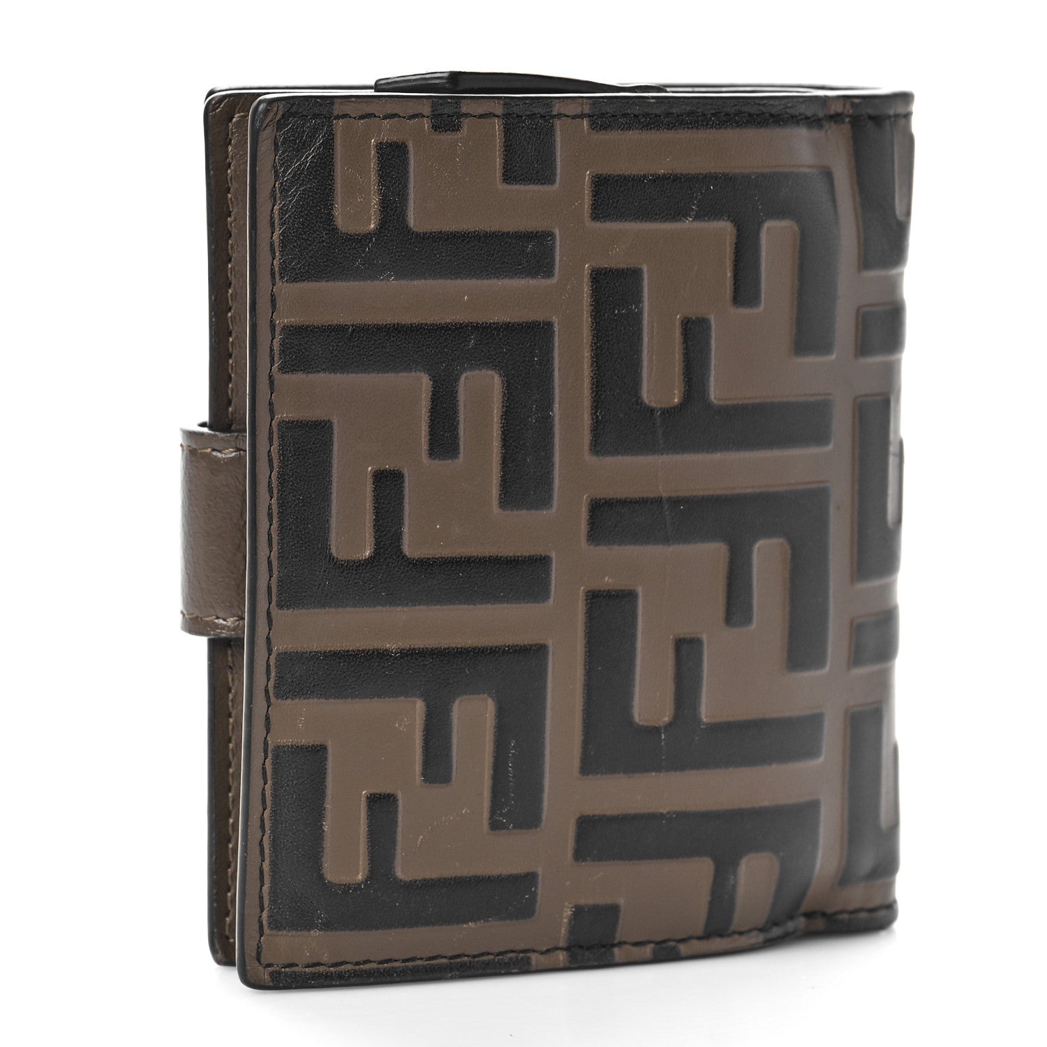 Fendi Vitello Soft F is Fendi Bi-Color FF 1974 Embossed Compact Wallet Maya Black 3 of 9