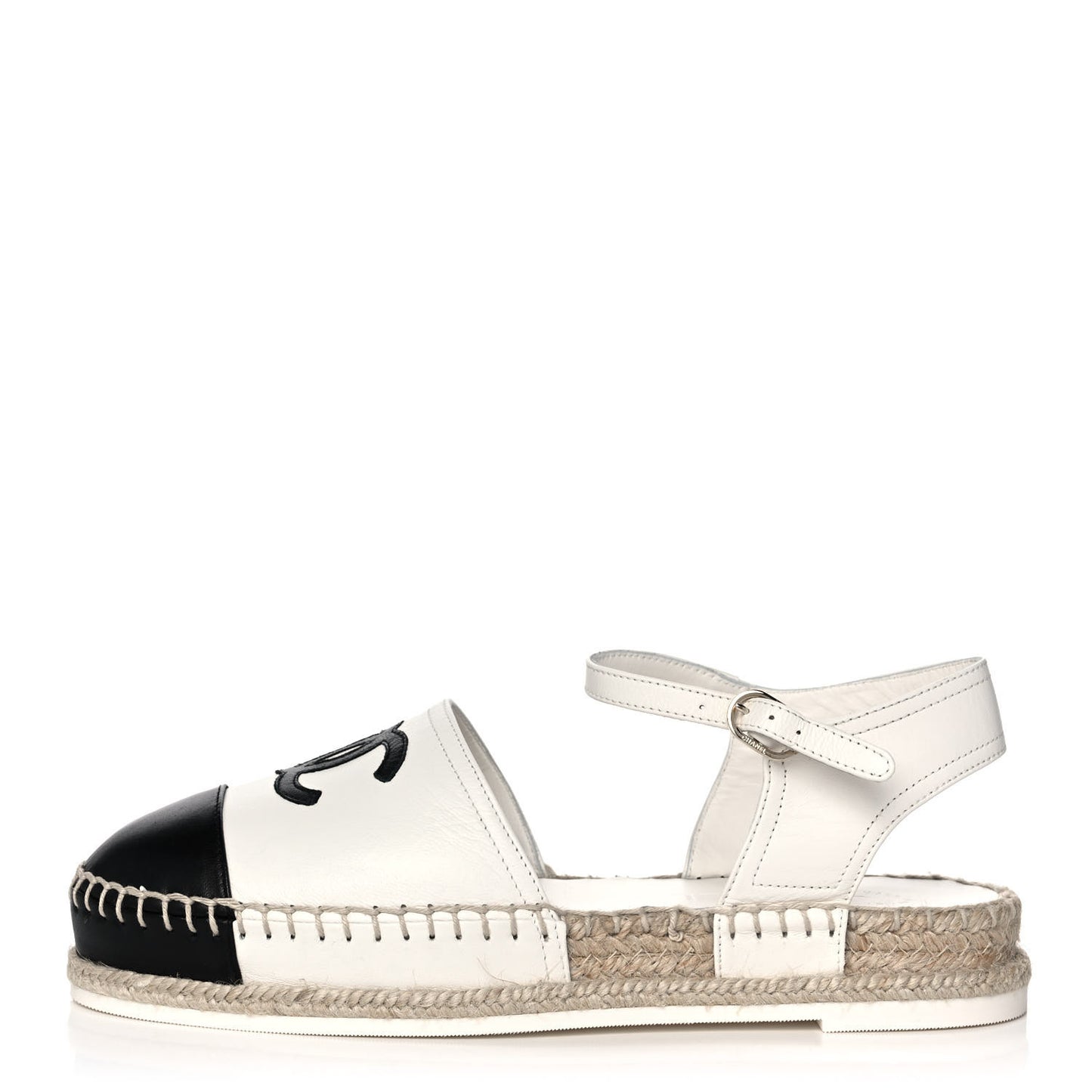 Lambskin Cap Toe CC Espadrille Sandals 37 White Black