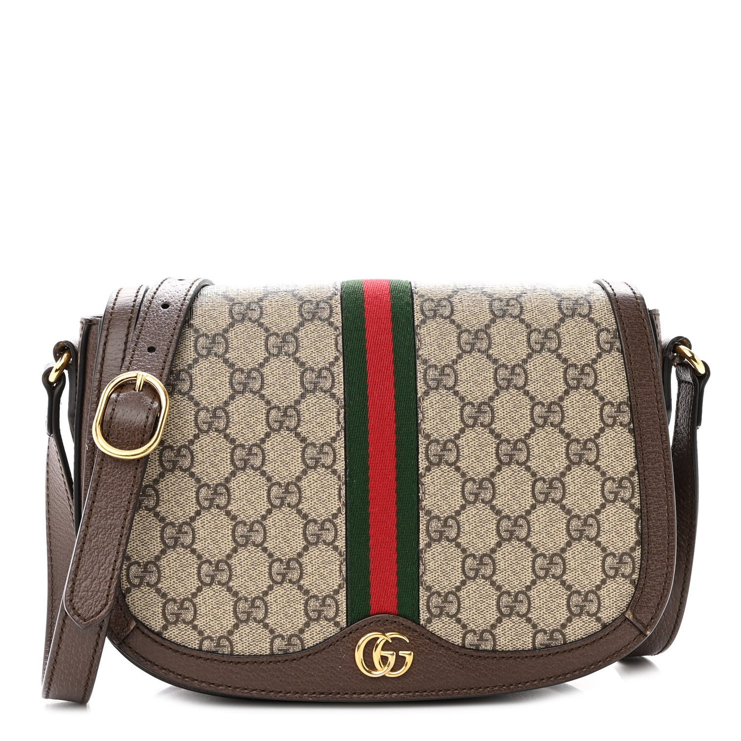 GG Supreme Monogram Web Small Ophidia Flap Messenger Bag Brown