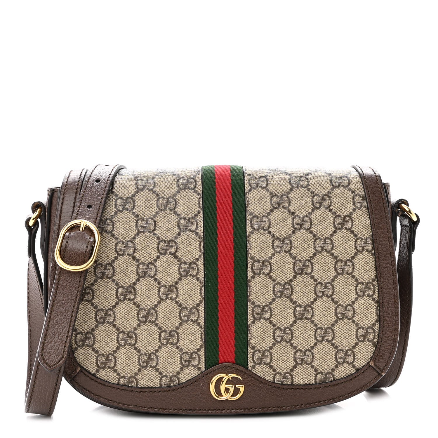 Gucci GG Supreme Monogram Web Small Ophidia Flap Messenger Bag Brown 1 of 14