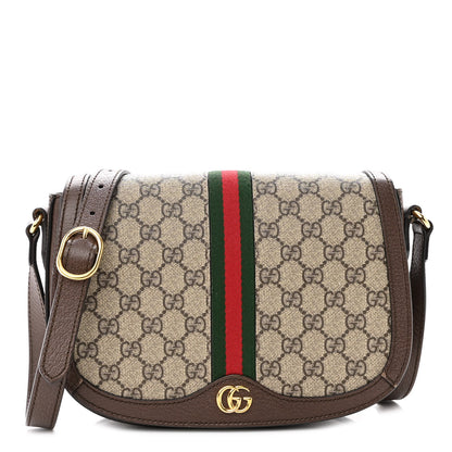 Gucci GG Supreme Monogram Web Small Ophidia Flap Messenger Bag Brown 1 of 14