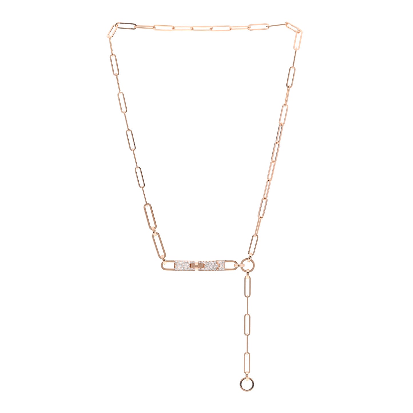 18K Rose Gold Diamond Pave PM Kelly Chaine Lariat Necklace ST