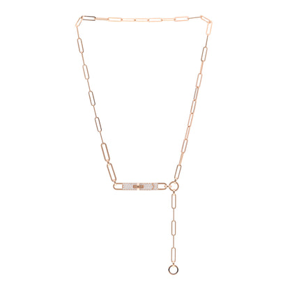 Hermes 18K Rose Gold Diamond Pave PM Kelly Chaine Lariat Necklace ST 3 of 5