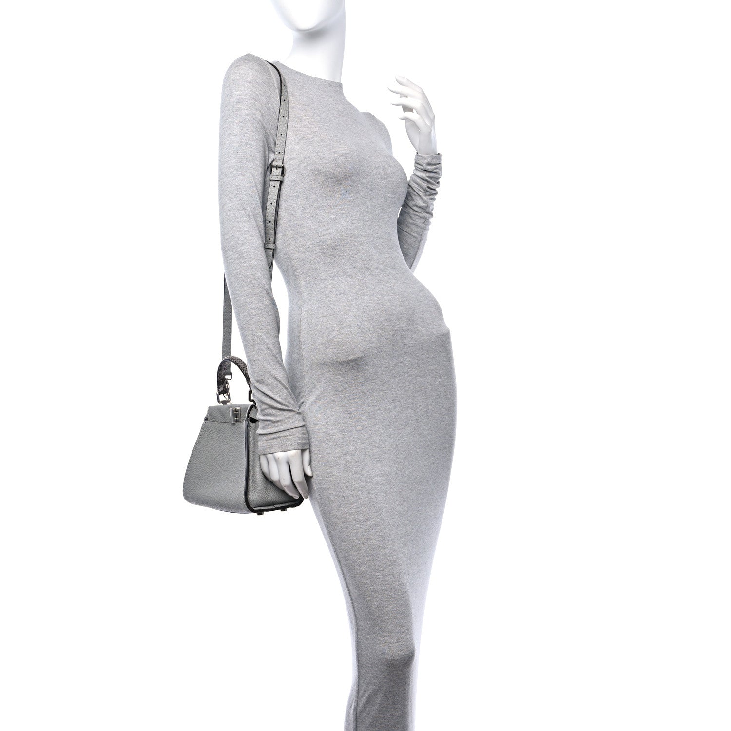 Fendi Cuoio Romano Snakeskin Selleria Mini Peekaboo Iconic Satchel Asfalto 2 of 10