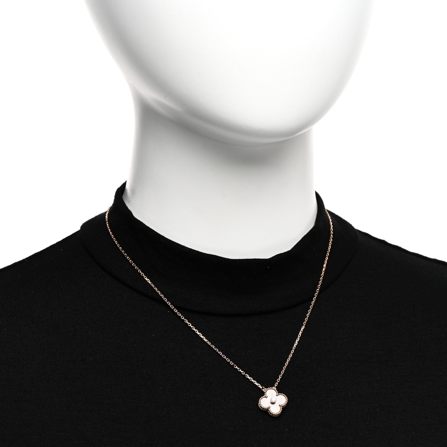 18K Rose Gold Diamond Silver Obsidian Vintage Alhambra Pendant Necklace
