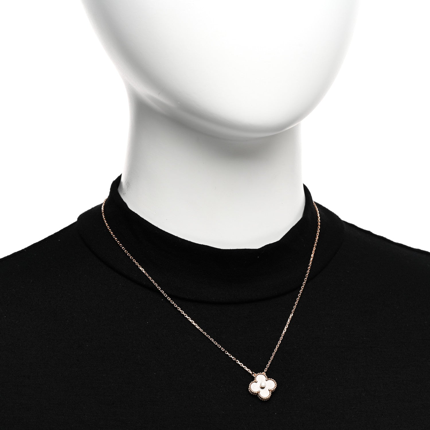 Van Cleef & Arpels 18K Rose Gold Diamond Silver Obsidian Vintage Alhambra Pendant Necklace 2 of 6