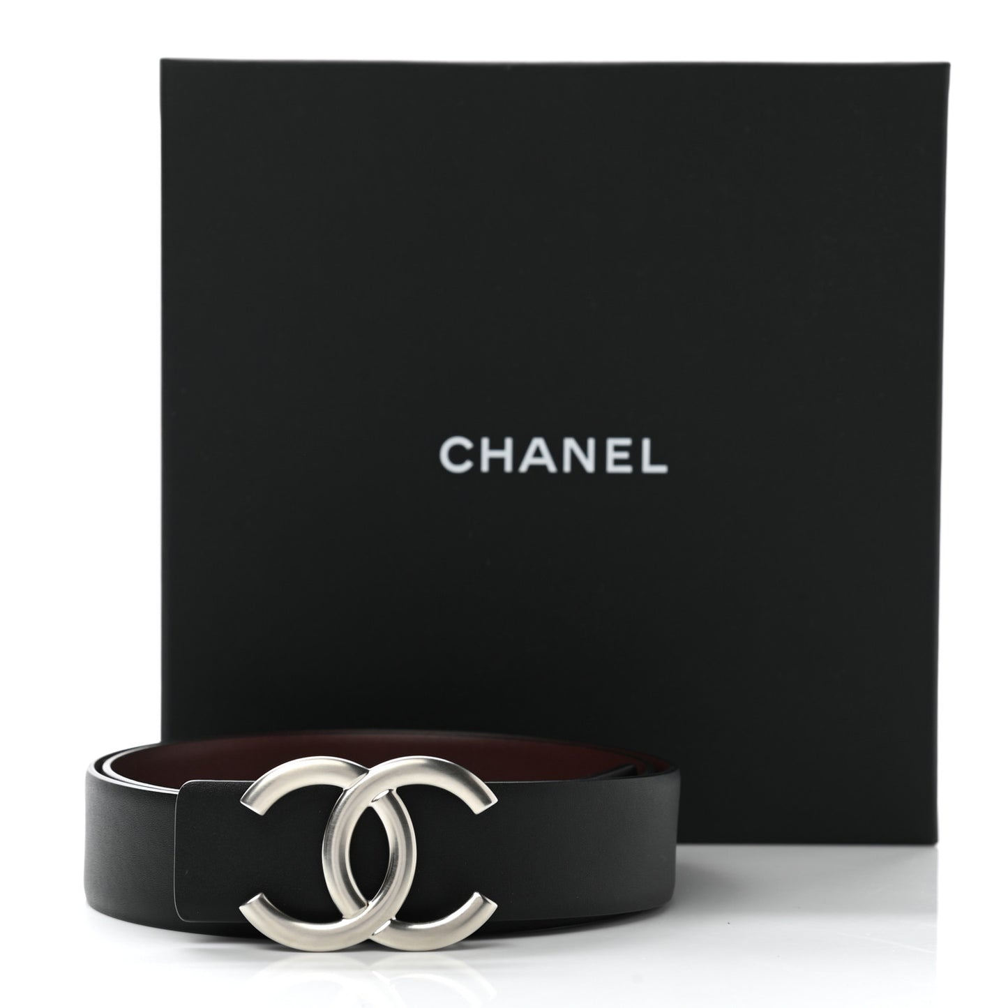 Calfskin CC Reversible Belt Black Burgundy