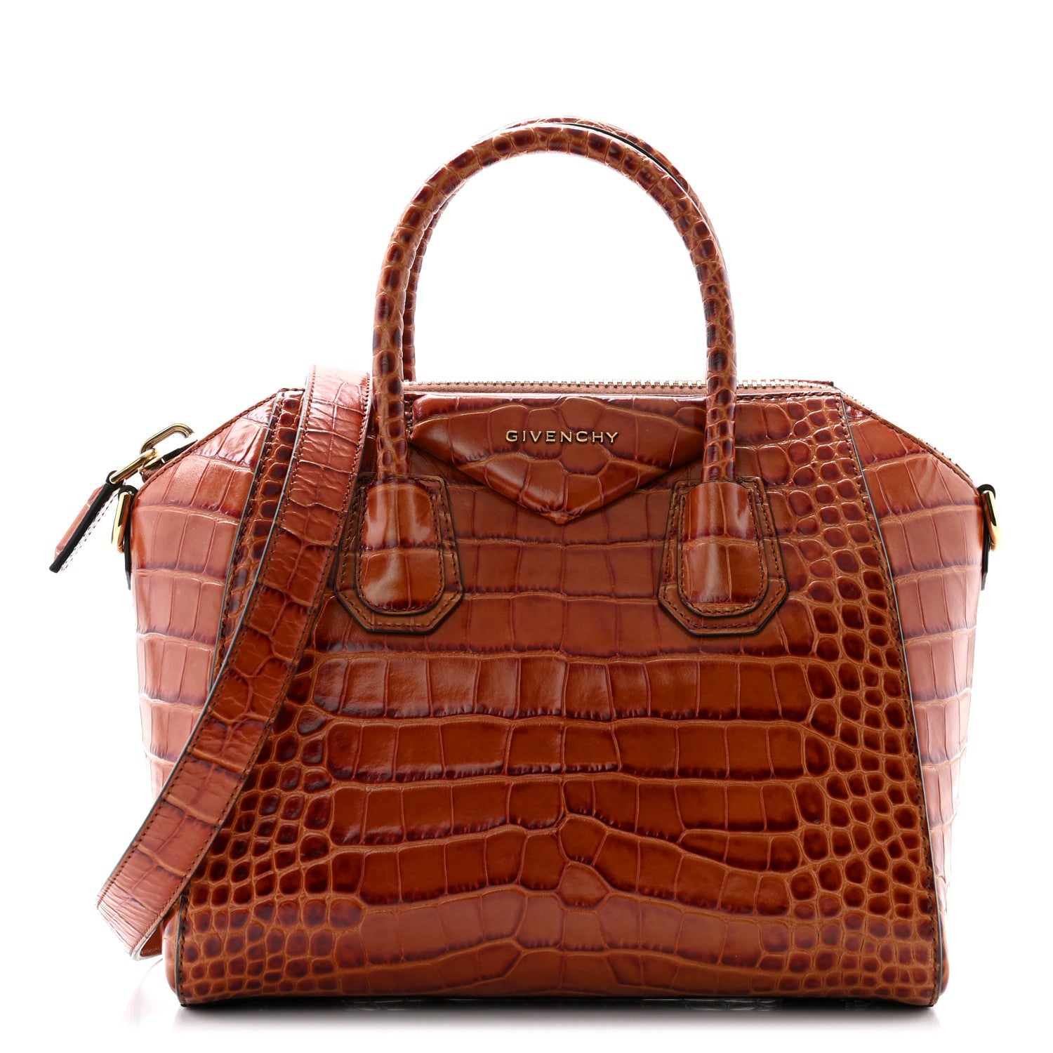 Givenchy Calfskin Crocodile Embossed Small Antigona Cognac 1 of 13