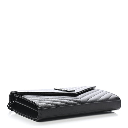 Saint Laurent Grain De Poudre Matelasse Chevron Monogram Chain Wallet Black 4 of 8