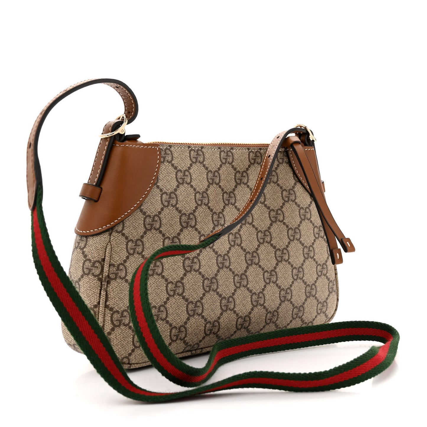 GG Supreme Monogram Textured Calfskin Small Emblem Shoulder Bag Beige Dark Brown