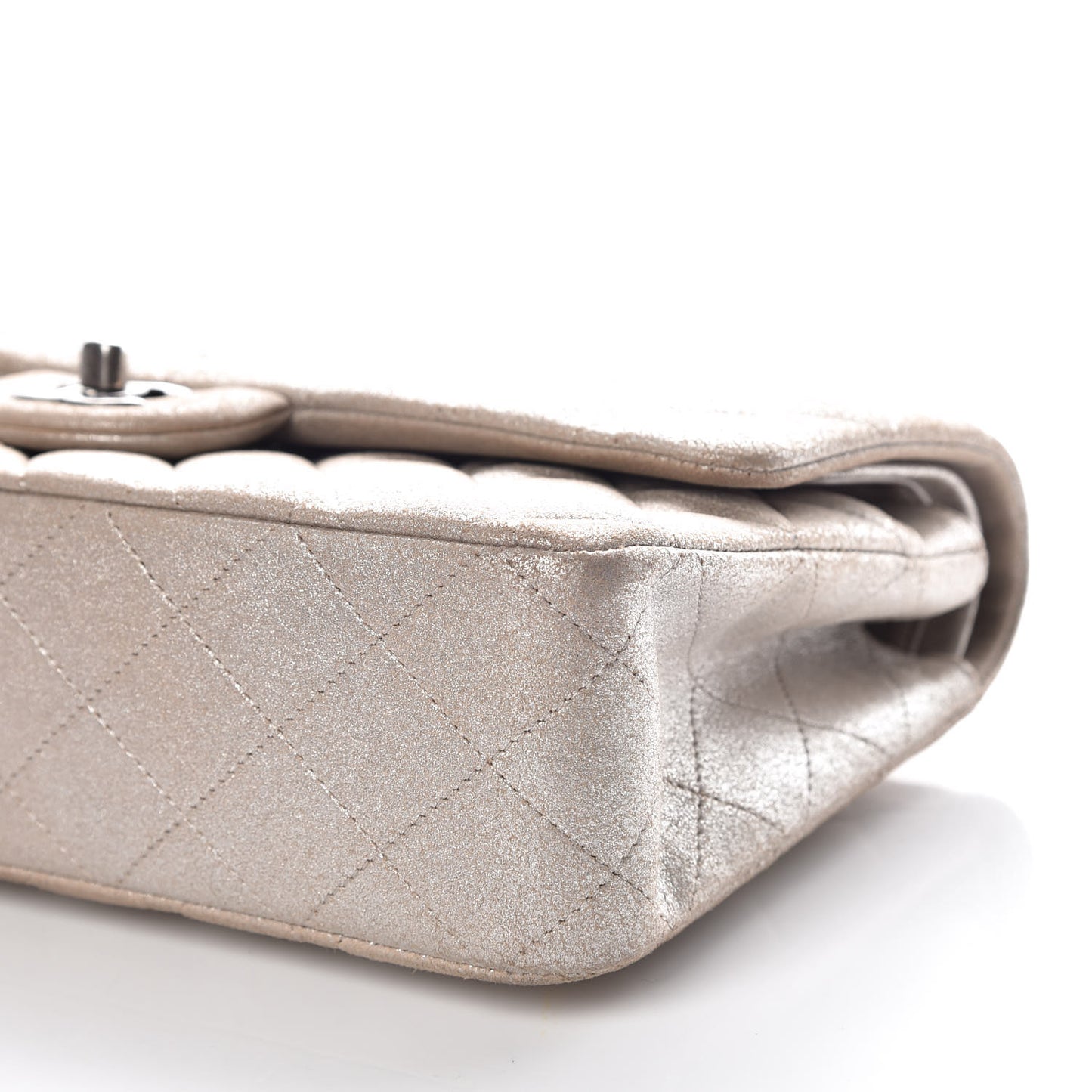 Iridescent Calfskin Medium Double Flap Light Gold