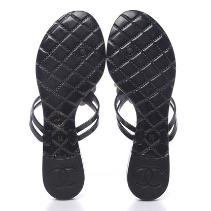 Chanel Jelly Camellia Thong Sandals 39 Black Ivory 5 of 11