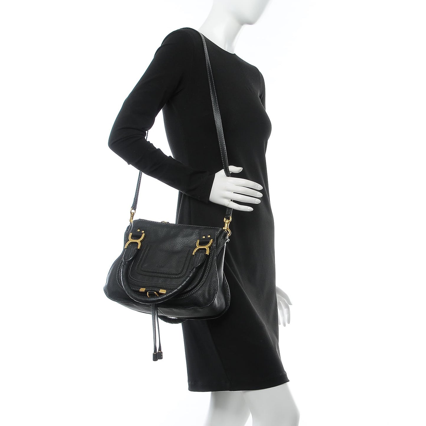 Calfskin Small Marcie Satchel Black