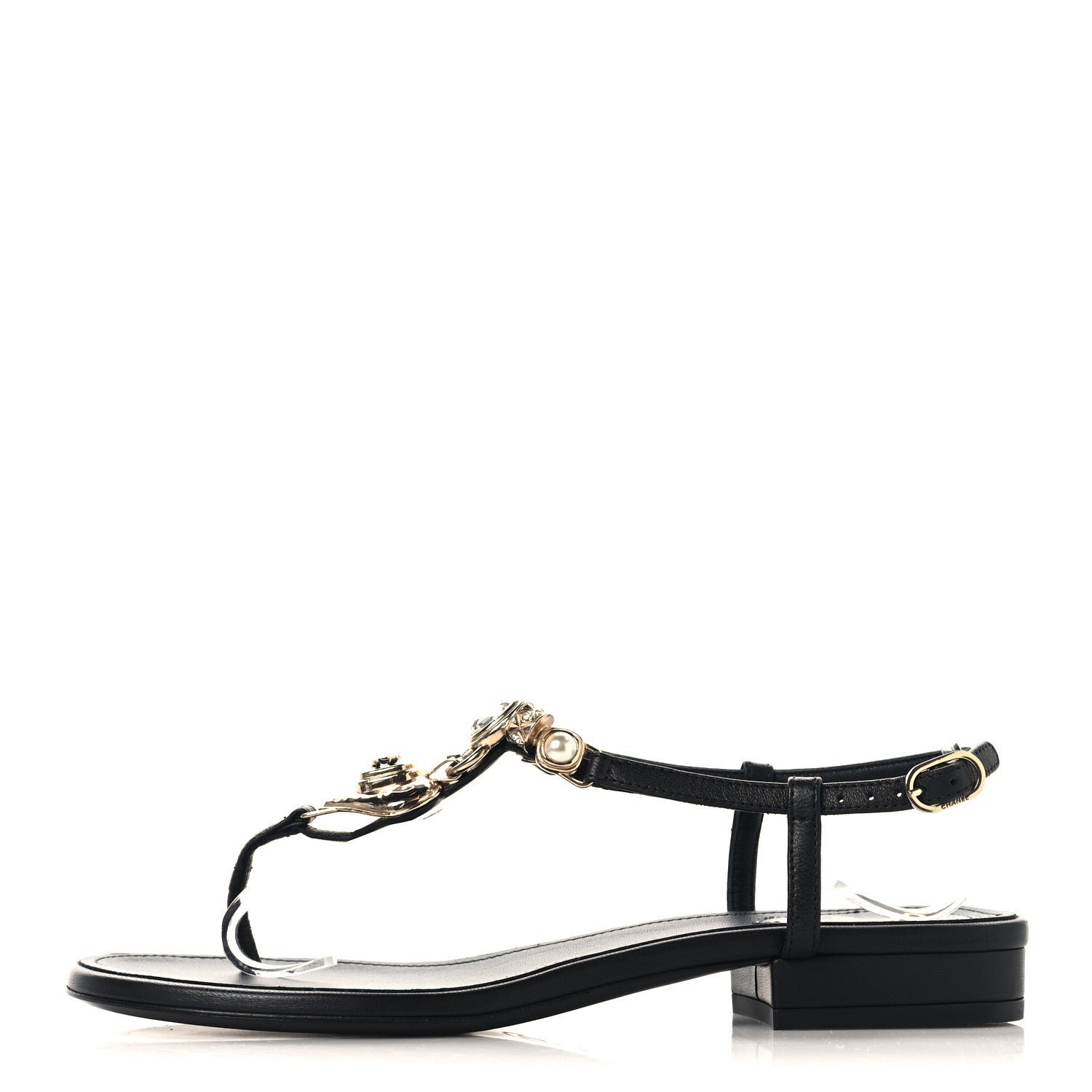 Chanel Lambskin Metal Heart Thong Sandals 37 Black 1 of 8