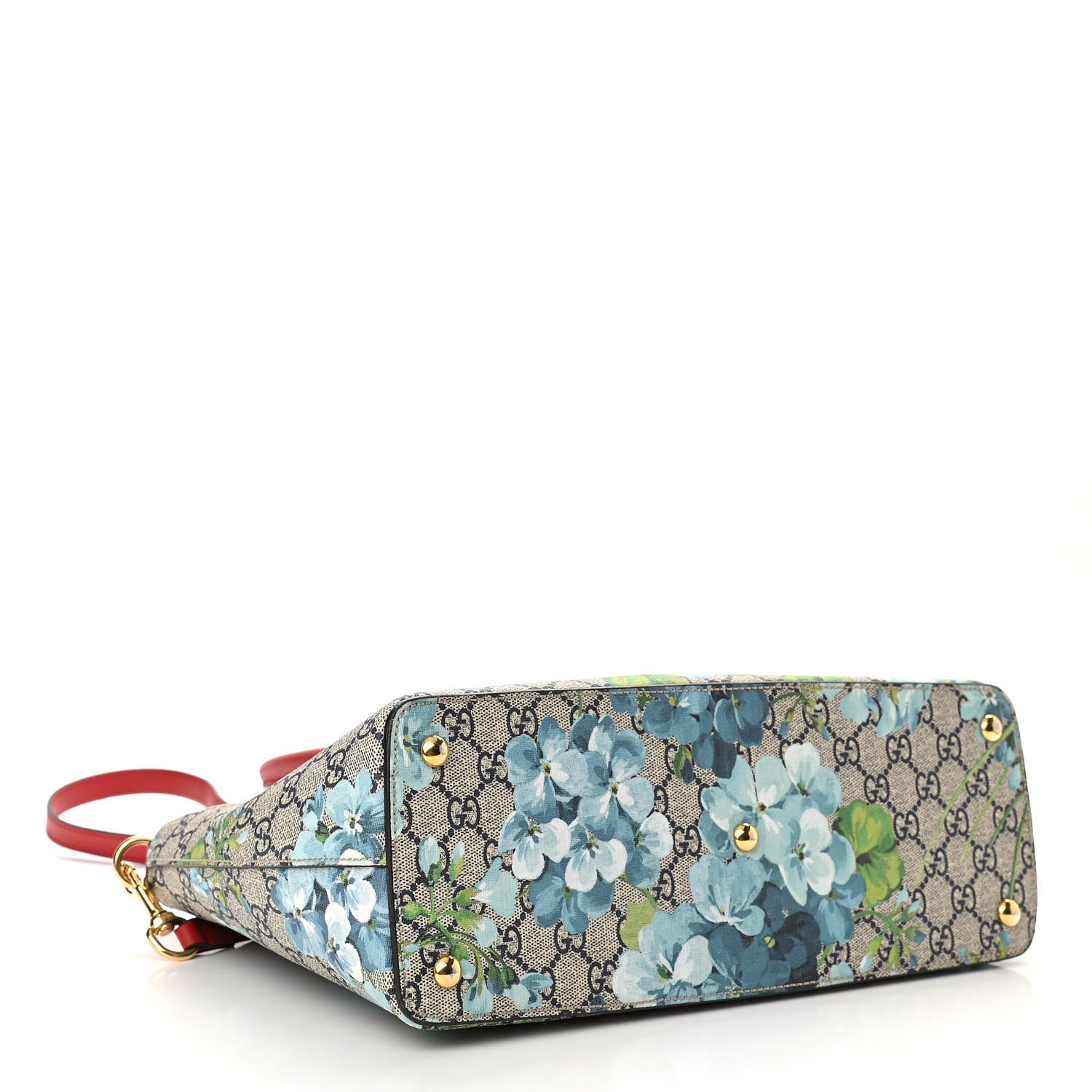 Gucci GG Supreme Monogram Blooms Medium Zip Top Tote Beige Blue Navy Hibiscus Red 4 of 11
