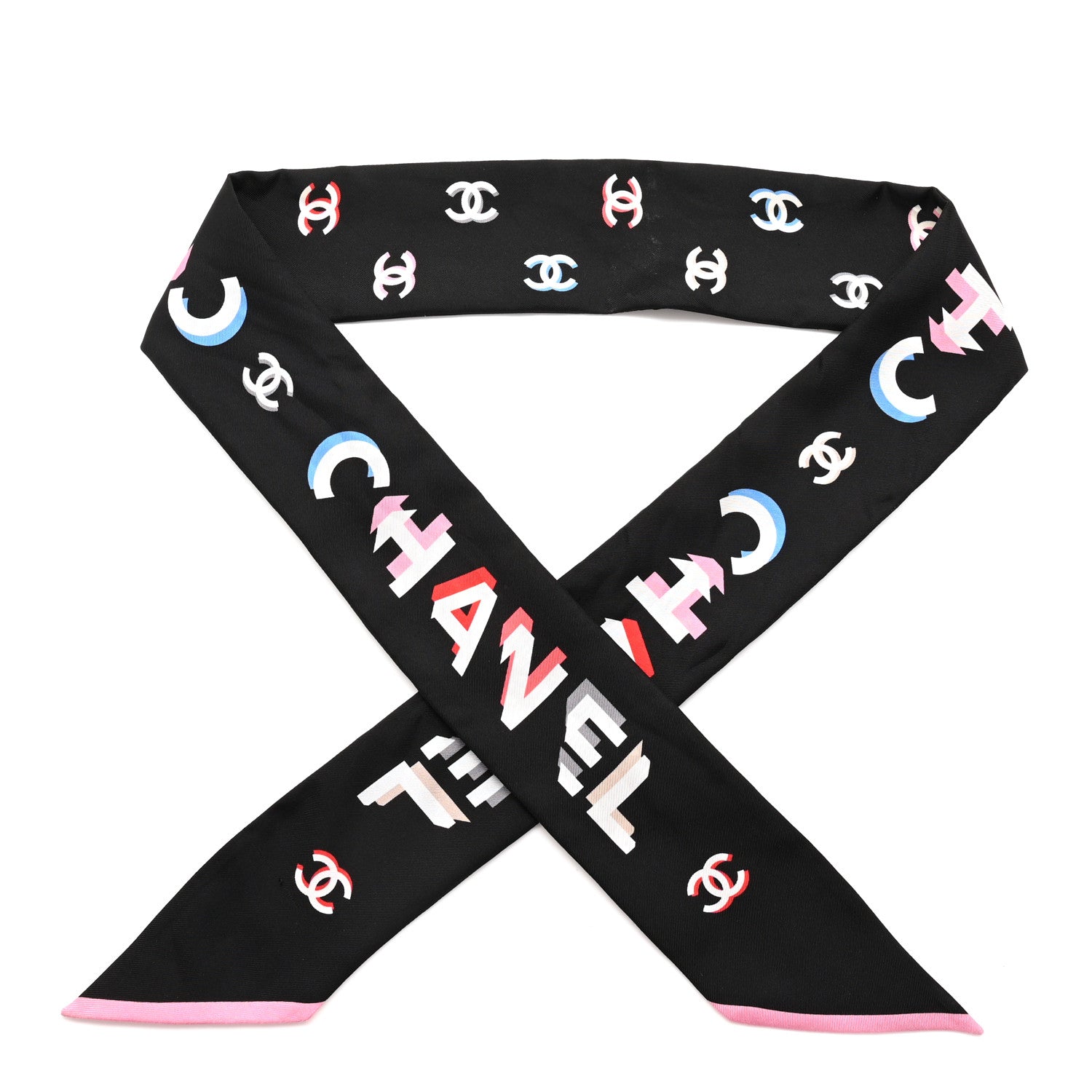 Chanel Silk CC Bandeau Scarf Black Multicolor 1 of 4