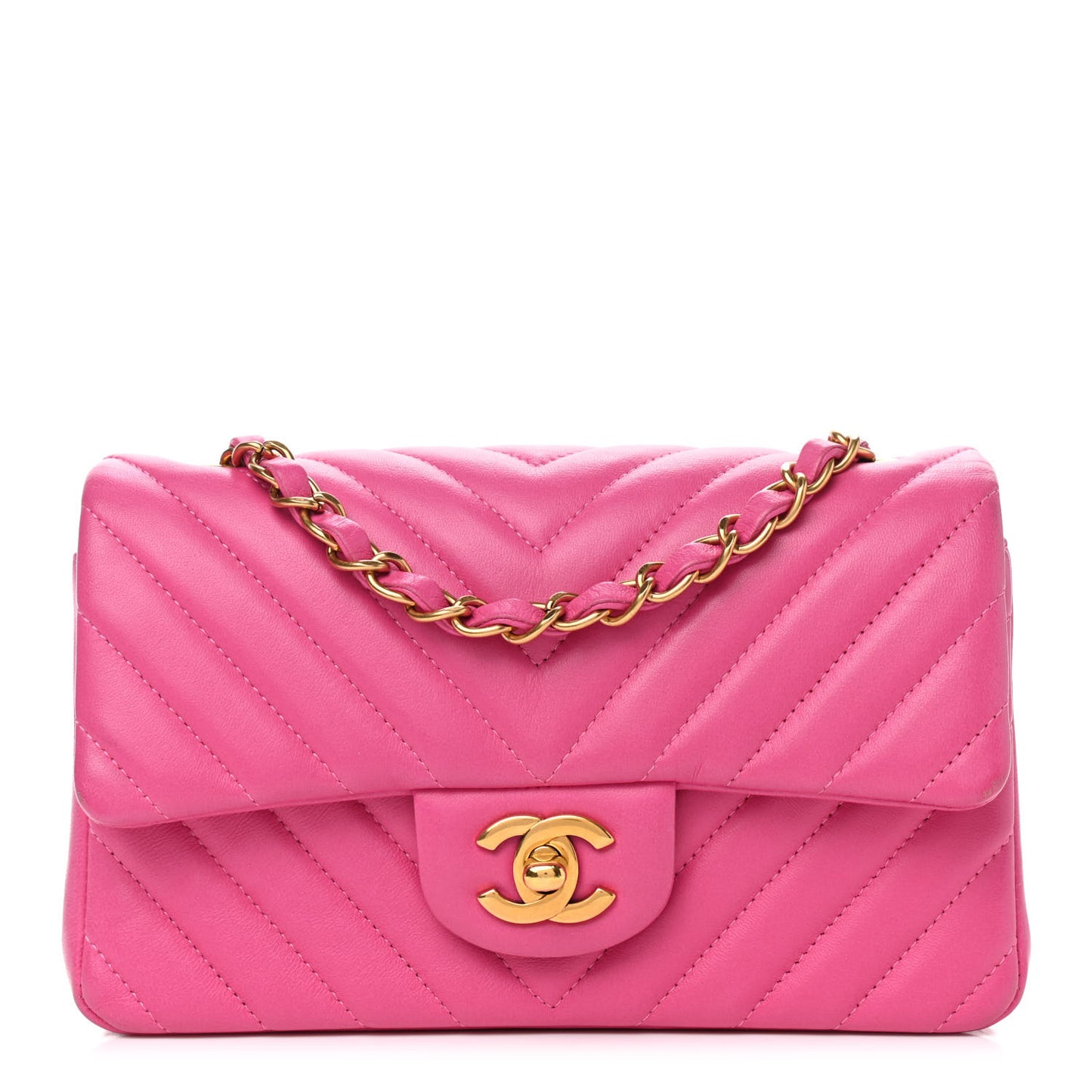 Lambskin Chevron Quilted Mini Rectangular Flap Dark Pink