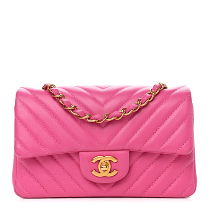 Chanel Lambskin Chevron Quilted Mini Rectangular Flap Dark Pink 1 of 9