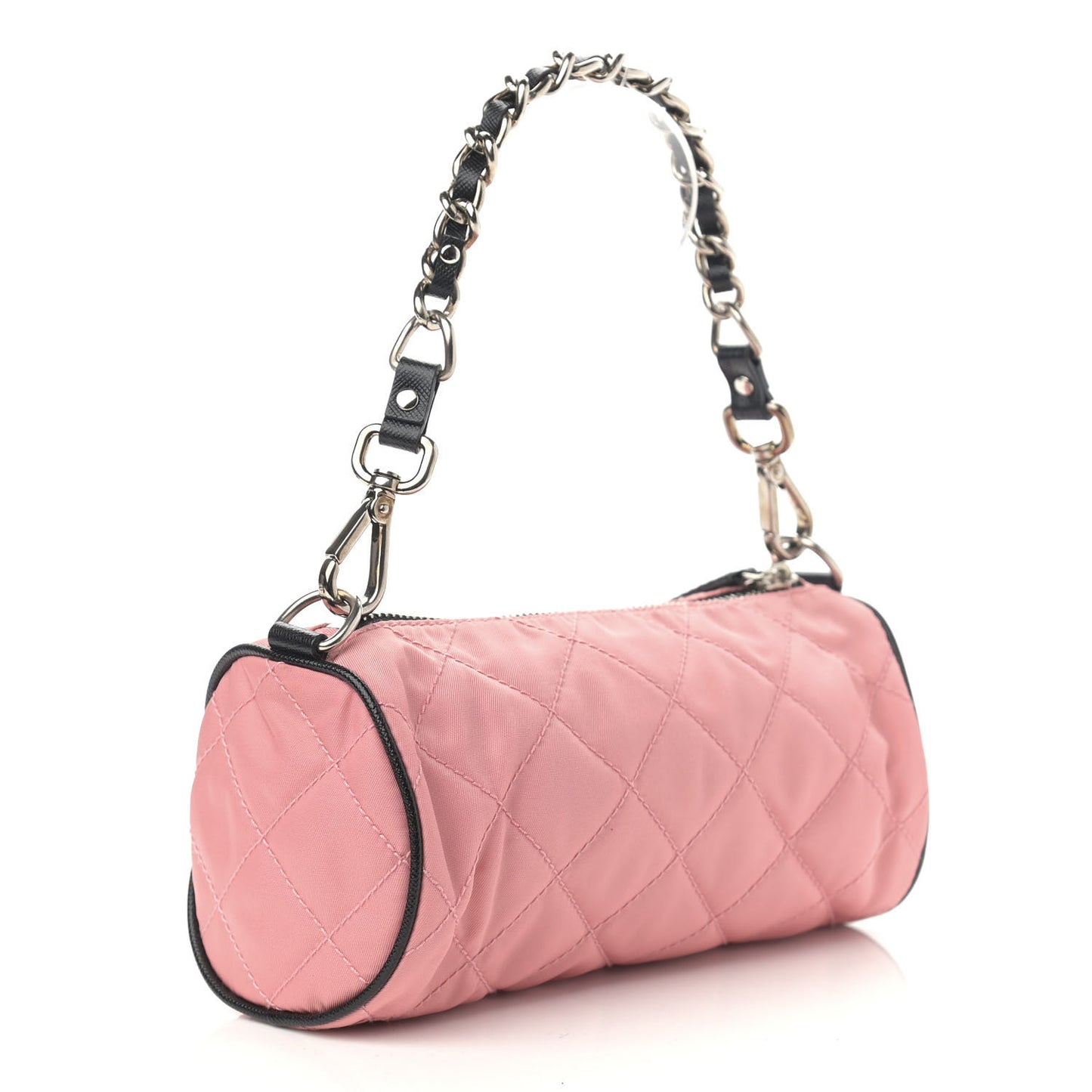 Tessuto Nylon Saffiano Impunturato Quilted Barrel Pochette Pink Black