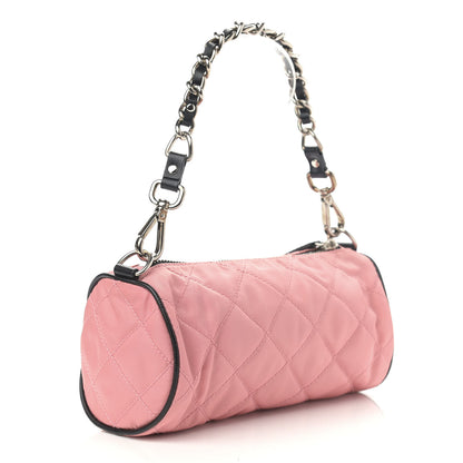Prada Tessuto Nylon Saffiano Impunturato Quilted Barrel Pochette Pink Black 3 of 12