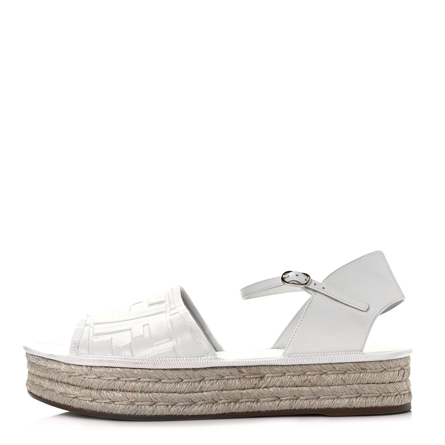Fendi Nappa FF Embossed Espadrille Platform Sandals 40 Snow 1 of 20