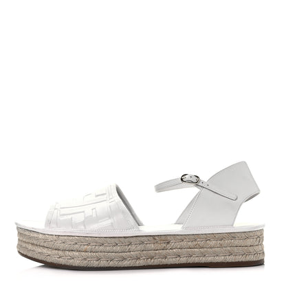Fendi Nappa FF Embossed Espadrille Platform Sandals 40 Snow 1 of 20
