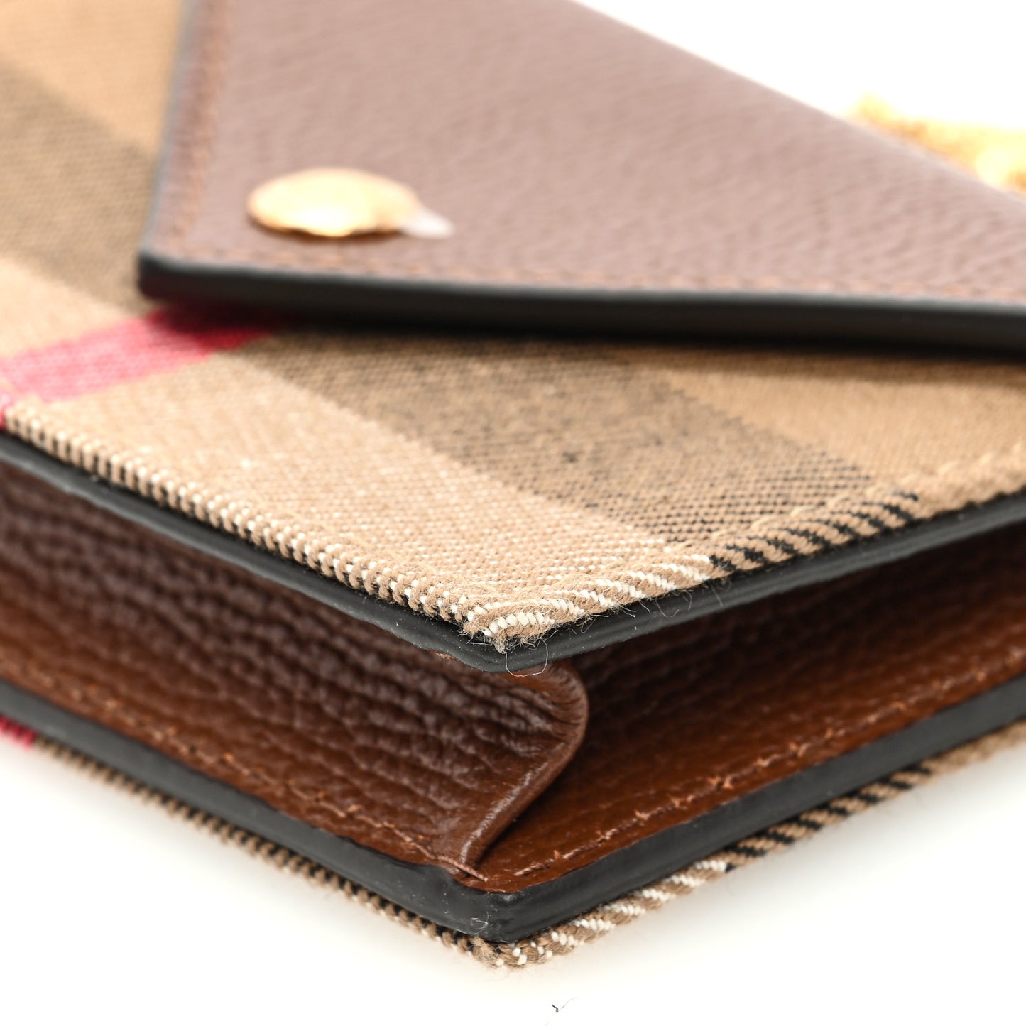 Grainy Calfskin Vintage Check Jade Card Case On Chain Tan