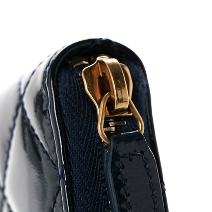 Chanel Patent Calfskin Quilted Large Gusset Zip Around Wallet Blue Blue 10 of 11