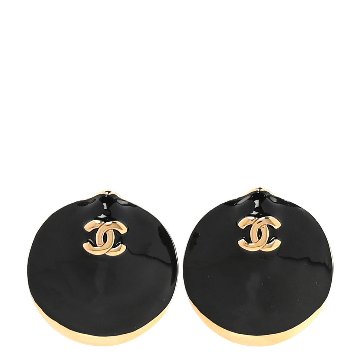 Metal Resin CC Stud Earrings Gold Black