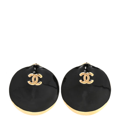 Chanel Metal Resin CC Stud Earrings Gold Black 1 of 5