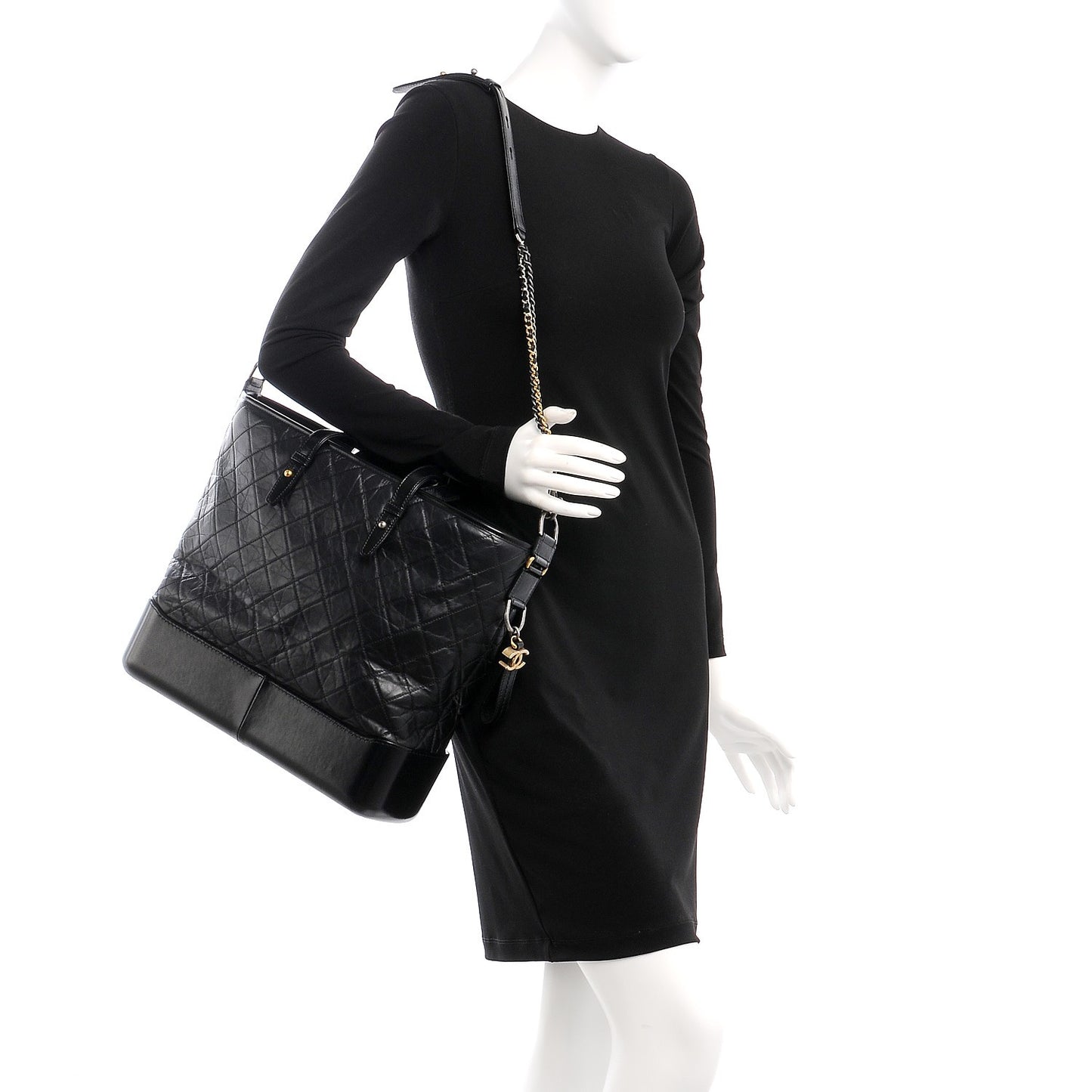 Calfskin Quilted Large Gabrielle Shopping Tote Black
