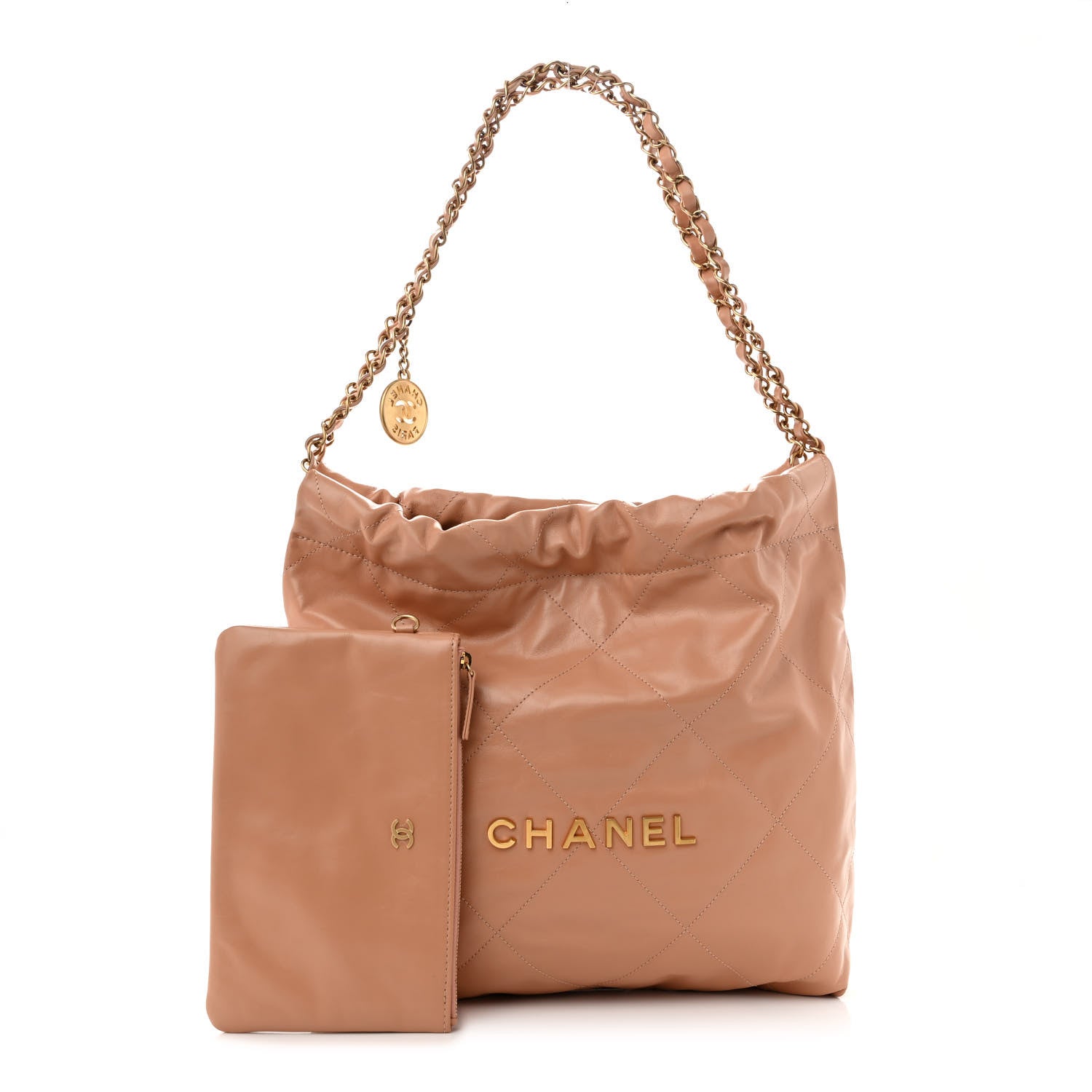 Chanel Shiny Calfskin Quilted Small Chanel 22 Beige 1 of 10