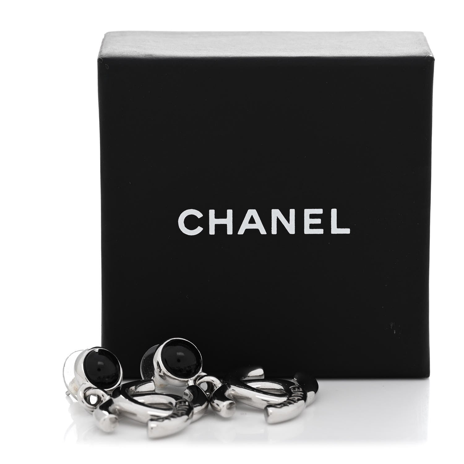 Chanel Resin CC Drop Earrings Silver Black 5 of 5