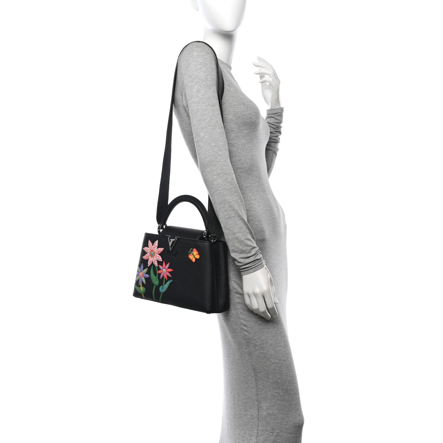LV x YK Taurillon Flower Capucines BB Black